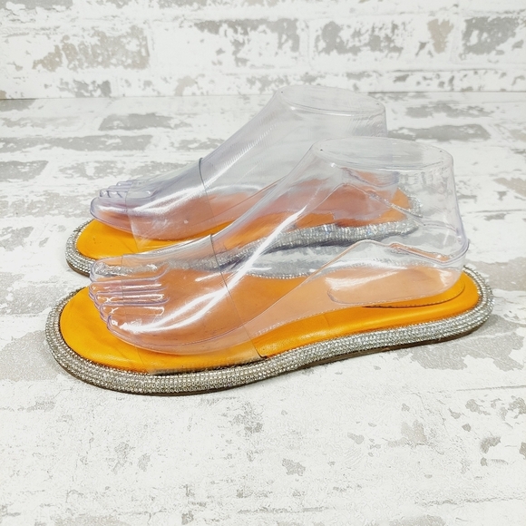 Schutz Alicina Slide in Bright Tangerine Orange Silver Crystal Sandal E205 - Picture 1 of 14